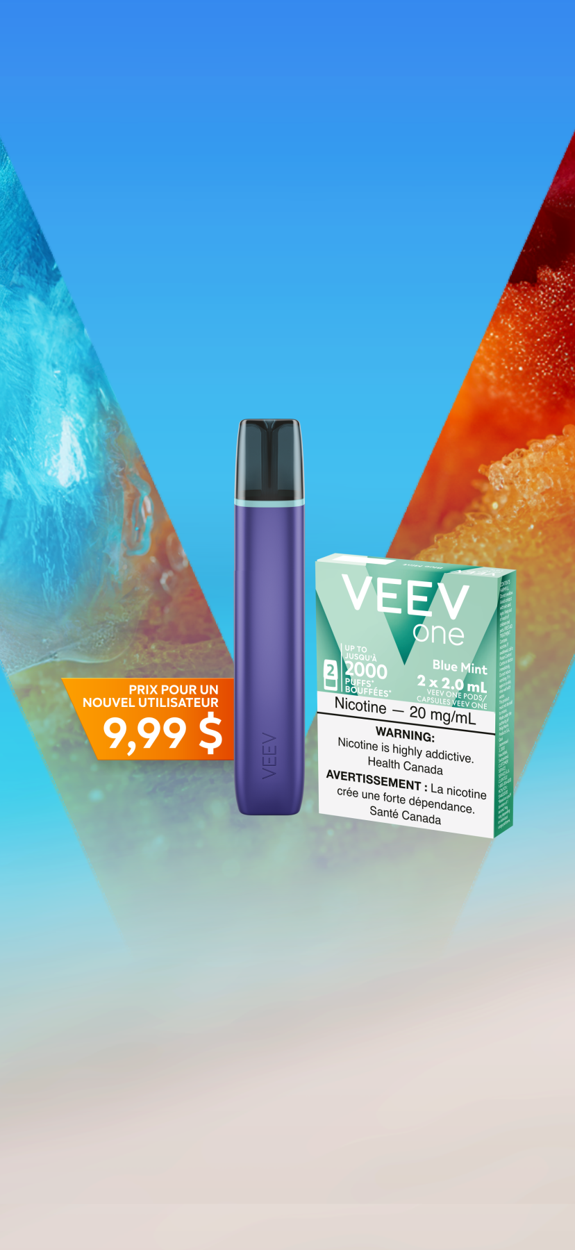 VEEV ONE pods on colourful V background